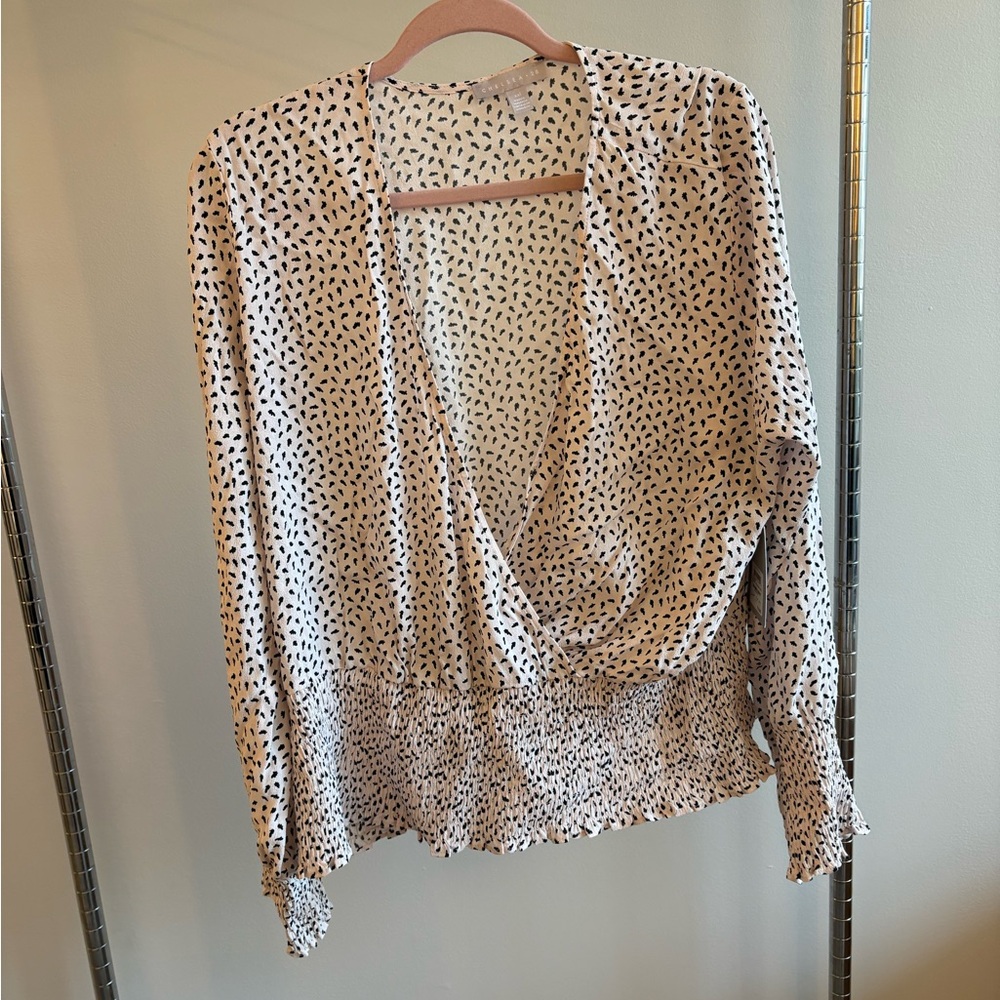 Nordstrom White Cream Cuffed Sleeve Wrap Blouse